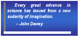 Text Box: Every great advance in science has issued from a new audacity of imagination.    -- John Dewey  