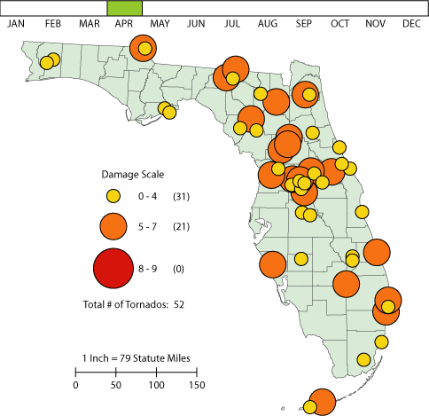 Animated Maps of Florida Tornadoes, 1950-1995